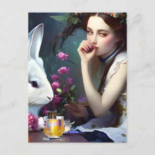 Alices Tea Party With The Rabbit Postcard