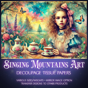 Alice's Whimsical Watercolor Tea Time Decoupage Tissue Paper