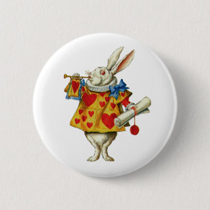 ALICE'S WHITE RABBIT 6 CM ROUND BADGE