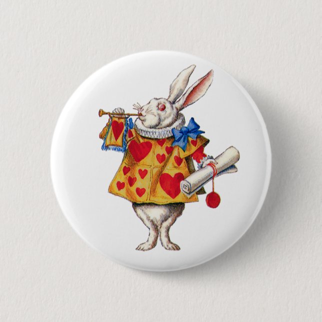 ALICE'S WHITE RABBIT IN WONDERLAND 6 CM ROUND BADGE (Front)