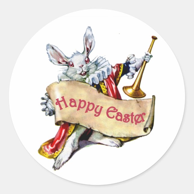 Alice's White Rabbit wishes you a Happy Easter Classic Round Sticker (Front)