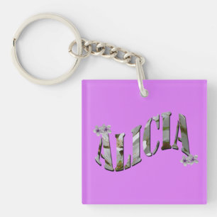 Alicia, Ladies Name Made With Blossoms, Key Ring
