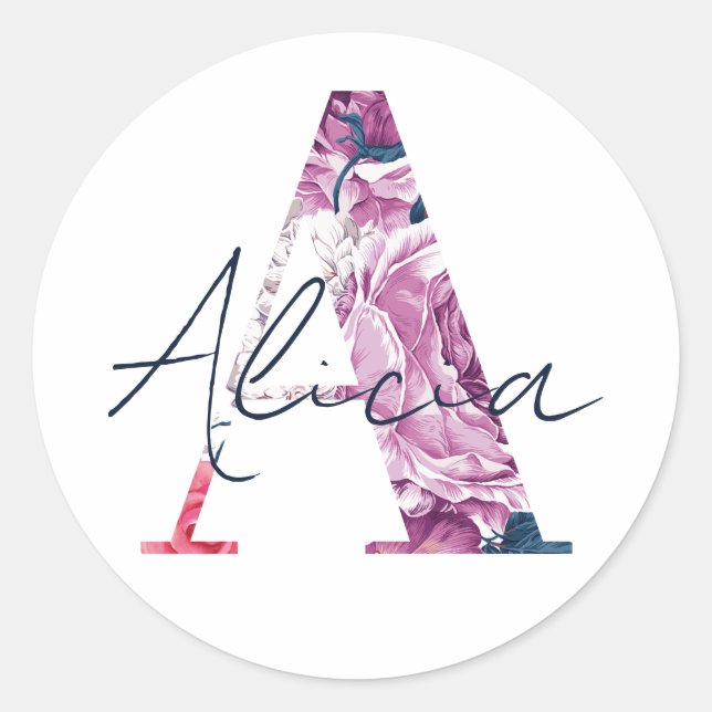 Alicia Name Custom Sticker Girls Label Floral A (Front)