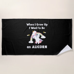 Alicorn When I Grow Up Unicorn Rainbow Pastel Magi Beach Towel