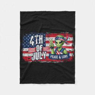 Alien 4th Of July American Flag Ufo Fleece Blanket