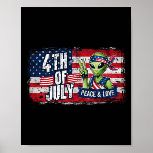 Alien 4th Of July American Flag Ufo Poster