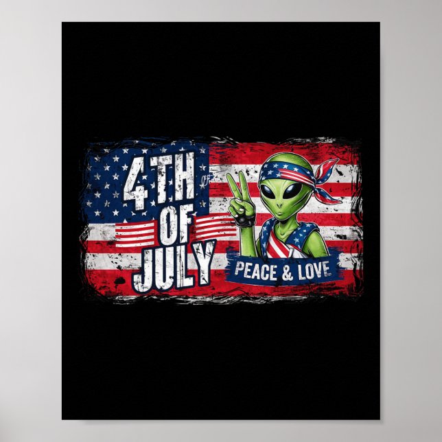 Alien 4th Of July American Flag Ufo  Poster (Front)