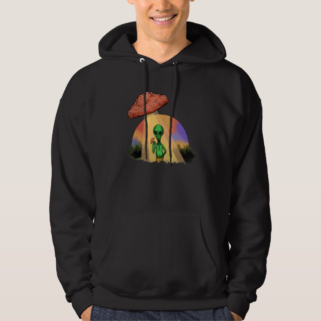 Alien Abducted UFO Mushroom Psychedelic Trippy Out Hoodie (Front)