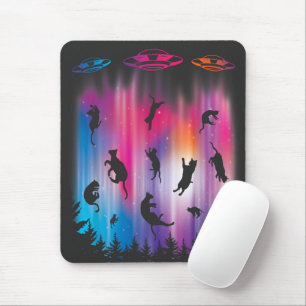 Alien Abduction Cat Flying Saucer Funny UFO Mouse Mat