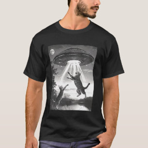 Alien Abduction Cats UFO Flying Saucer Space Funny T-Shirt