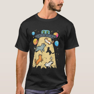 Alien Abduction Cats UFO Flying Saucer Space Women T-Shirt