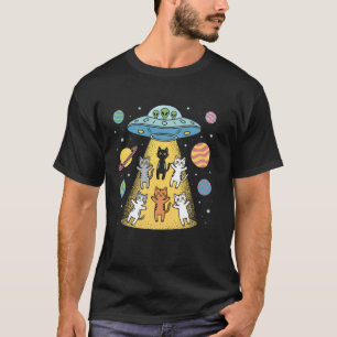 Alien Abduction Cats Ufo Funny Space Lover Flying  T-Shirt