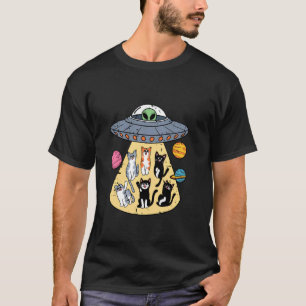 Alien Abduction Cats With Planets Fun T-Shirt