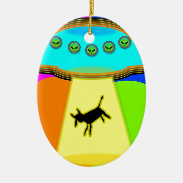 Alien Abduction Ceramic Tree Decoration (Front)