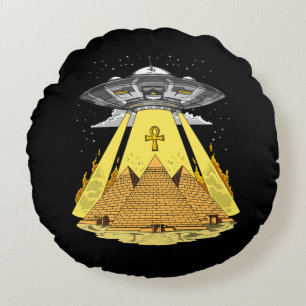 Alien Abduction Egyptian Pyramids Ancient UFO Round Cushion