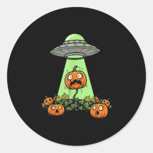 Alien Abduction Funny Pumpkin Halloween Light Ufo  Classic Round Sticker