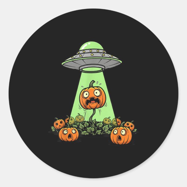 Alien Abduction Funny Pumpkin Halloween Light Ufo  Classic Round Sticker (Front)