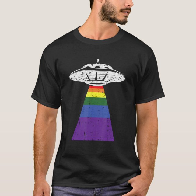 Alien Abduction Gay Pride Lgbt Q Gaylien Ufo Proud T-Shirt (Front)