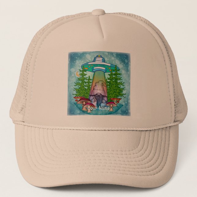 Alien abduction gnome  trucker hat (Front)