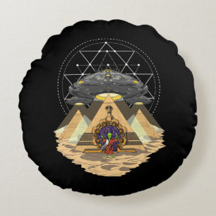 Alien Abduction Space Annunaki Egyptian Pyramids Round Cushion