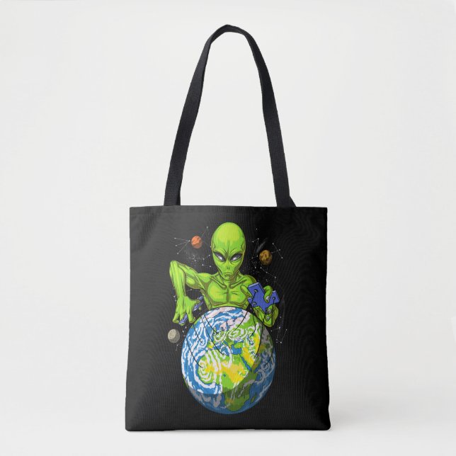 Alien Abduction Space Planet UFO Conspiracy Tote Bag (Front)
