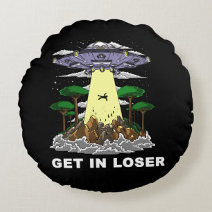 Alien Abduction Space UFO Conspiracy Round Cushion