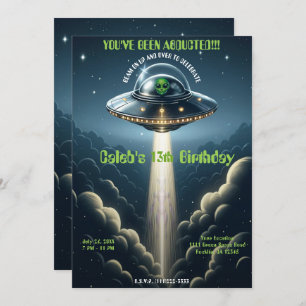 Alien Abduction UFO Blue Clouds Birthday Party Invitation
