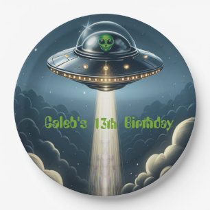 Alien Abduction UFO Blue Clouds Birthday Party Paper Plate