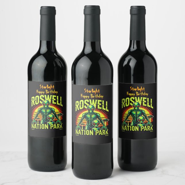 Alien Adventures Start Here in Roswell! Wine Label (Bottles)