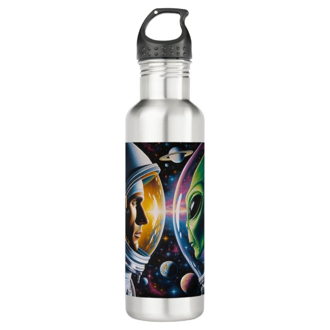 Alien and Astronaut in Space  710 Ml Water Bottle (Front)