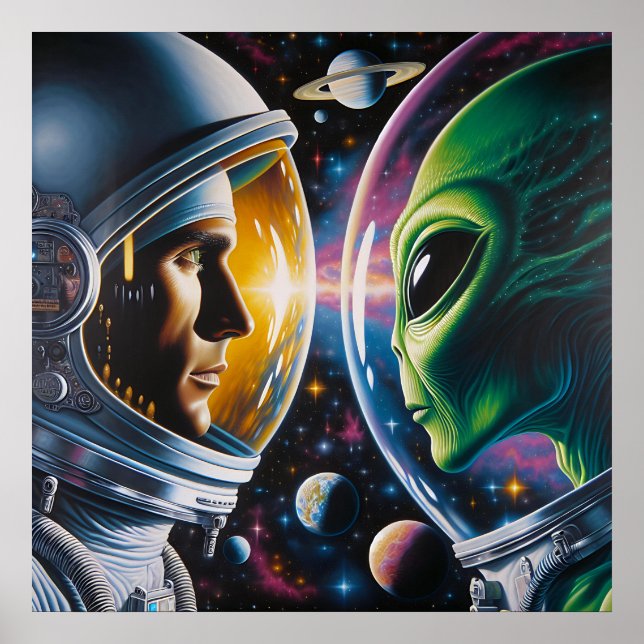 Alien and Astronaut in Space  Poster (Front)