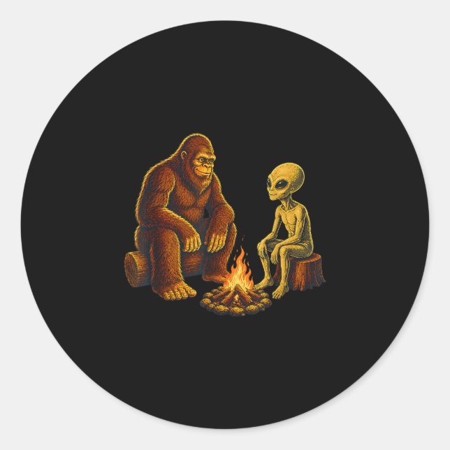 Alien and bigfoo  classic round sticker (Front)
