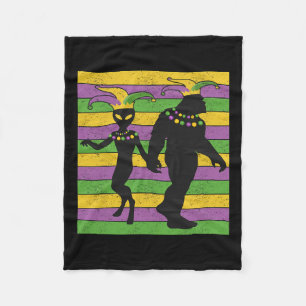 Alien And Bigfoot Bead Vintage Mardi Gras New Orle Fleece Blanket