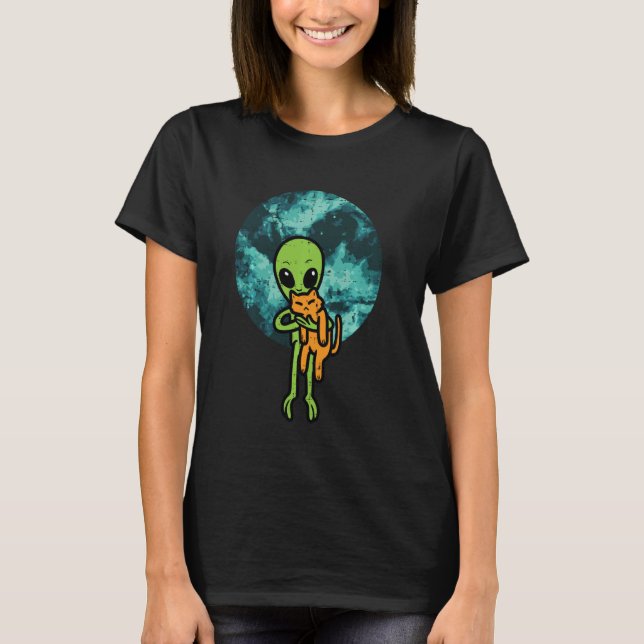 Alien And Cat Funny UFO Space Feline Pet Owner Men T-Shirt (Front)