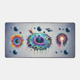 Alien and planets desk mat