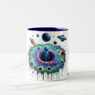 Alien and planets Two-Tone coffee mug