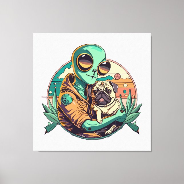 Alien and Pug Canvas Print (Front)