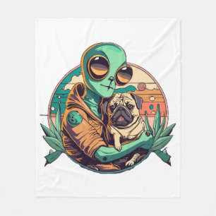 Alien and Pug Fleece Blanket