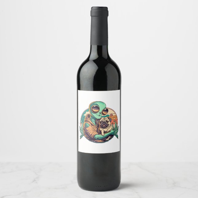 Alien and Pug Wine Label (Front)