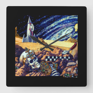 Alien Archaeology Square Wall Clock