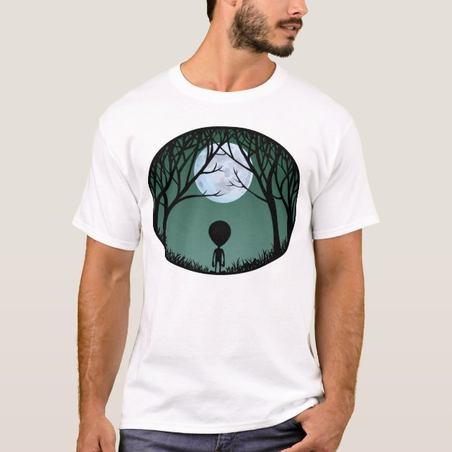 Alien Art T-shirt Men's Alien w. Moon Shirts (Front)