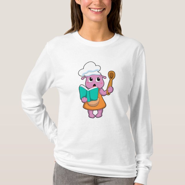 Alien as Cook with Cookbook T-Shirt (Front)