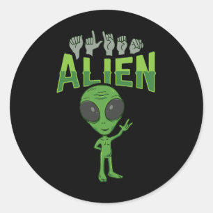 Alien Asl Hand Gesture Deaf Hearing Loss Awareness Classic Round Sticker