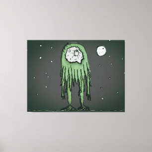 Alien at lunar landscape drawing scene canvas print