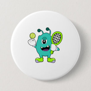 Alien at Tennis with Tennis racket 7.5 Cm Round Badge