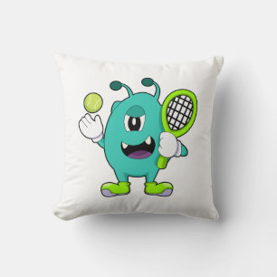Alien at Tennis with Tennis racket Cushion