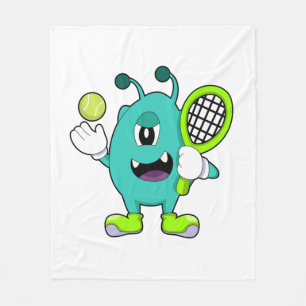 Alien at Tennis with Tennis racket Fleece Blanket