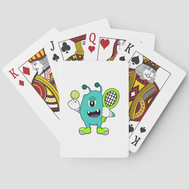 Alien at Tennis with Tennis racket Playing Cards (Back)