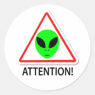 Alien attention sign classic round sticker