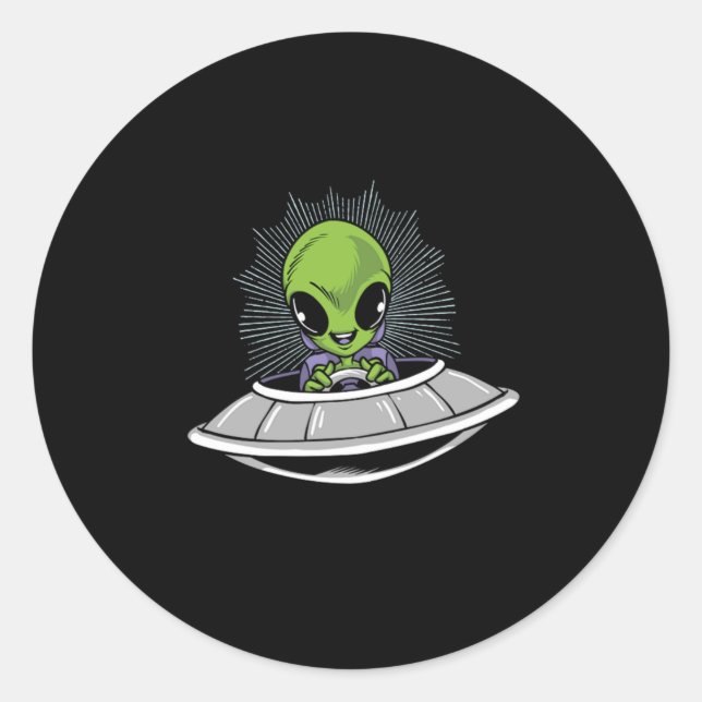 Alien Baby Flying Saucer UFO Believer Aliens Gift Classic Round Sticker (Front)